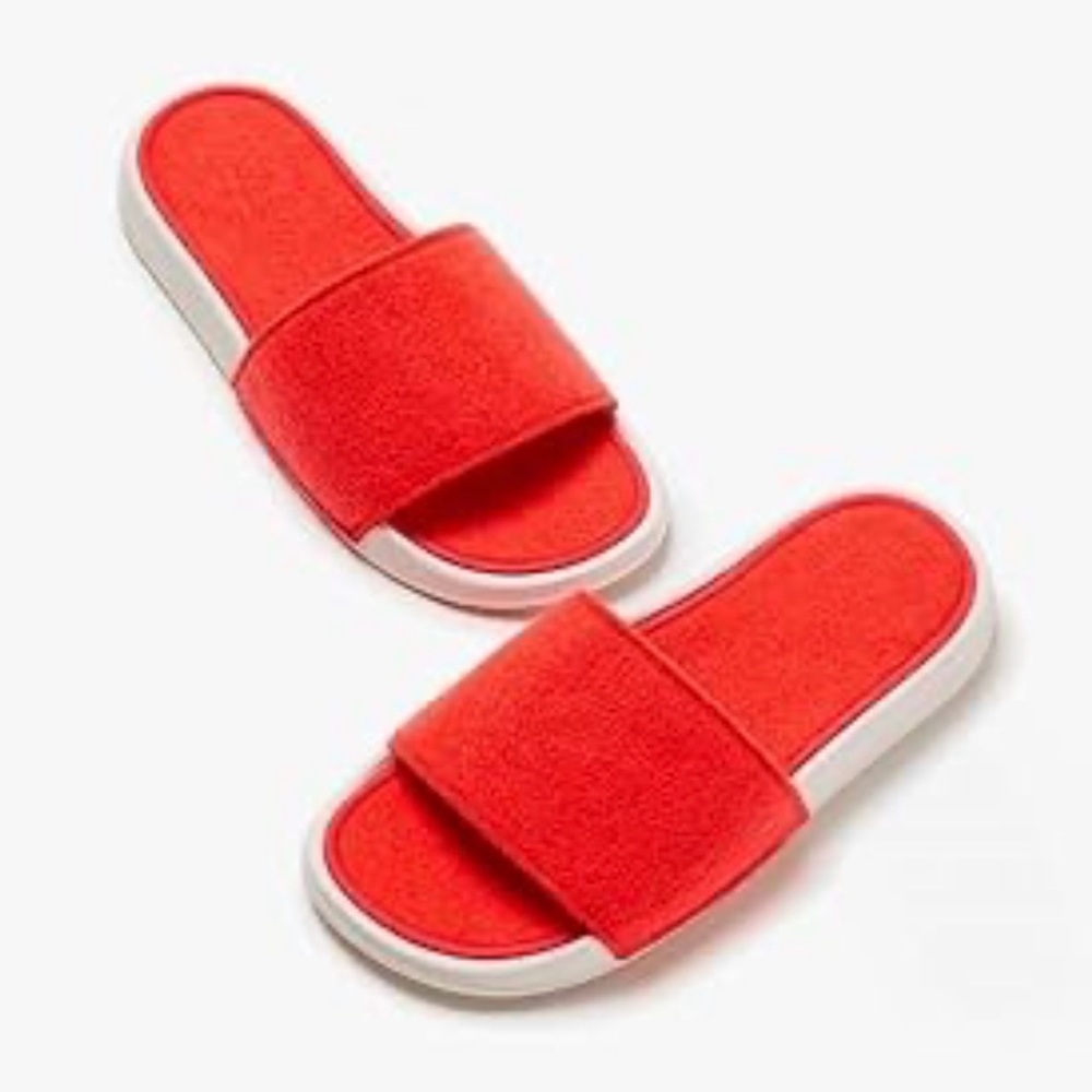 Fitflop Orange Red and White IQushion Felt Slides with Cushioned Footbed Size 10